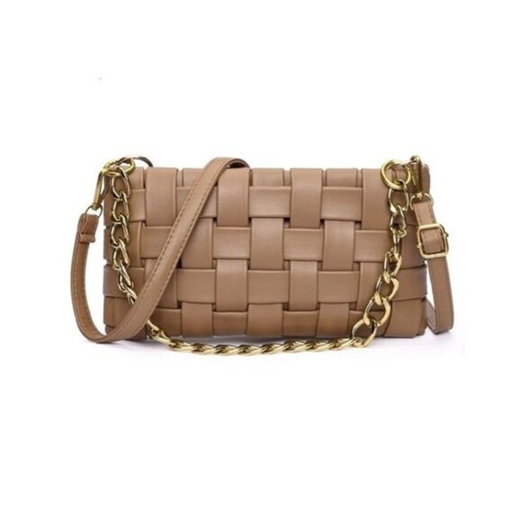 NWT Soft Vegan Leather Woven Shoulder & Crossbody Bag in Mocha - Picture 3 of 4